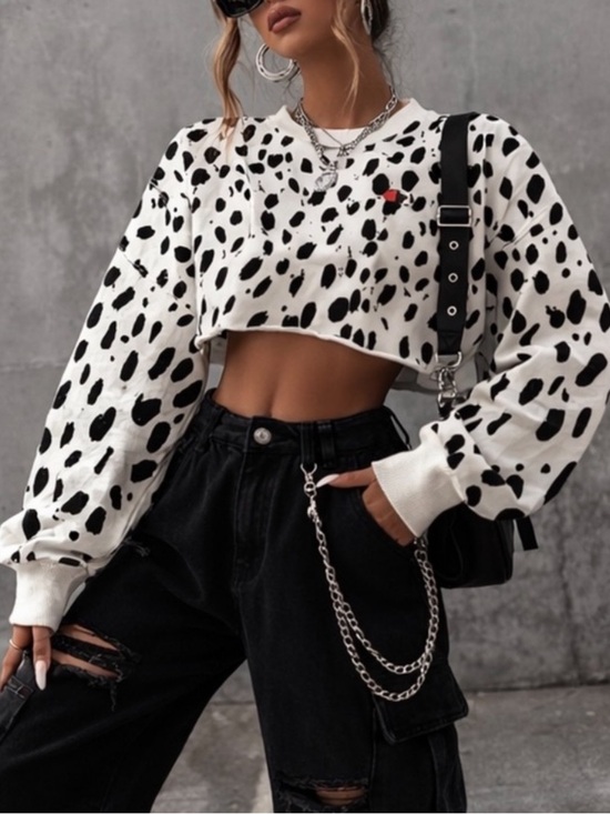 Champion Tops - Champion Reverse Weave Dalmatian Print Cropped Sweatshirt large